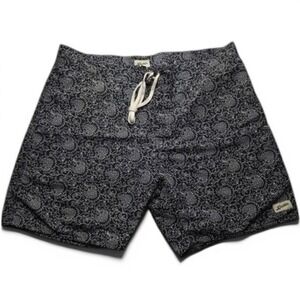 Bather Trunk Co Mens Black White Floral Paisley Swim Shorts Size 34 Drawstring